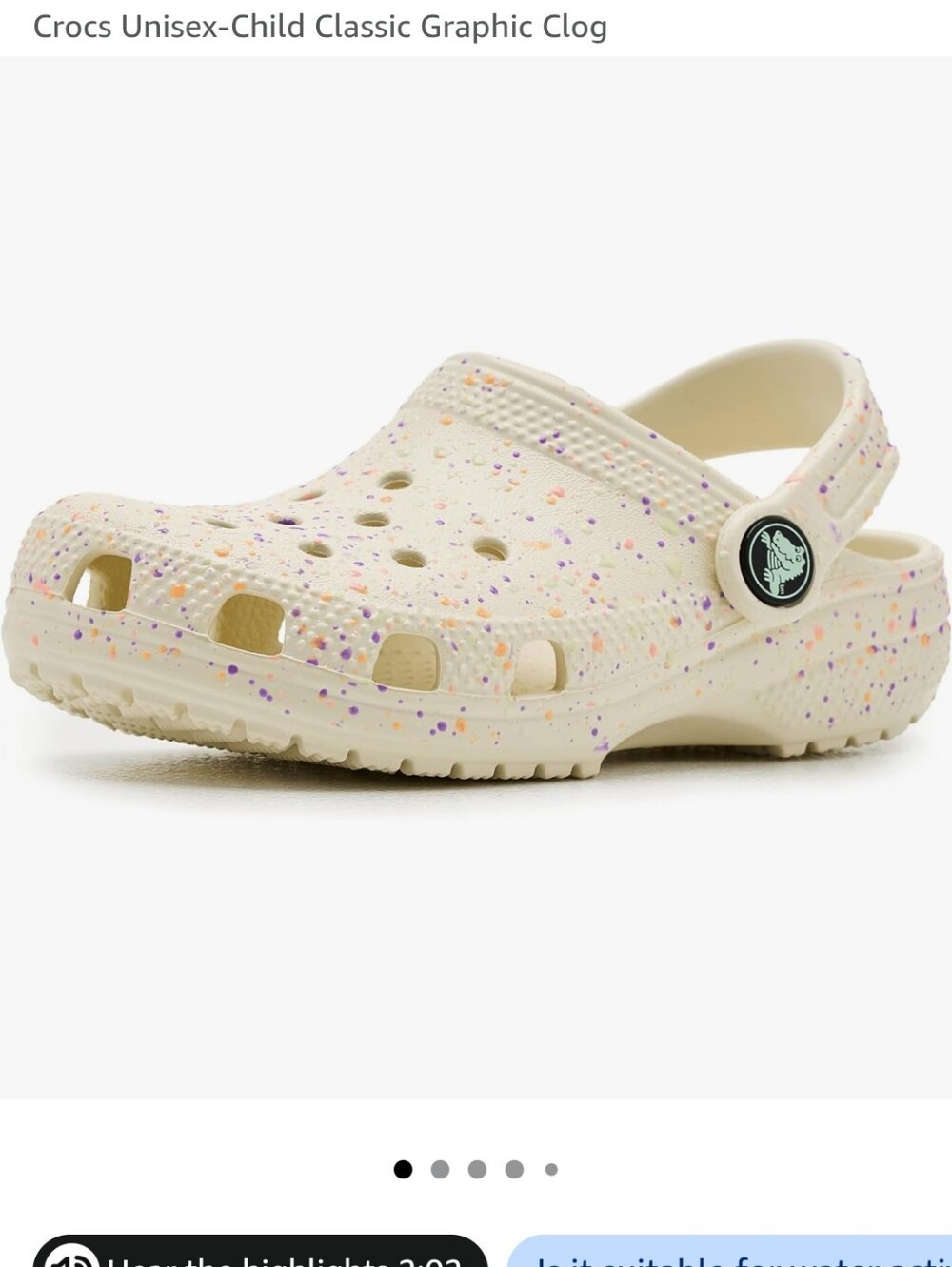 CROCS Kids Classic Clog in Cream with Purple & Orange Speckles